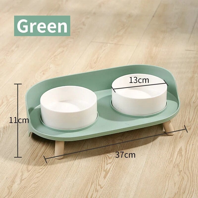 Green Double Cat Bowls Cat Casual